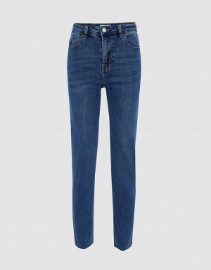 Blue Urban Revivo Raw Hem Skinny Women's Jeans | FJURDK-256