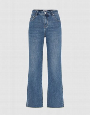 Blue Urban Revivo Raw Hem Straight Women's Jeans | EVNSOC-795