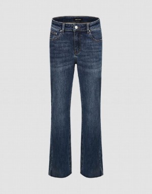 Blue Urban Revivo Raw Hem Straight Women's Jeans | LDNQEA-214