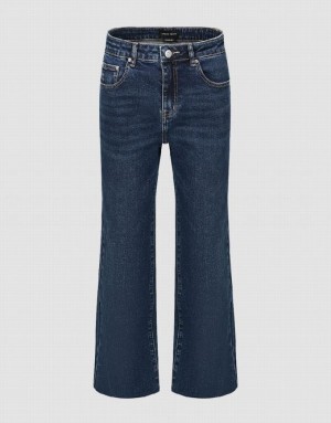 Blue Urban Revivo Raw Hem Straight Women's Jeans | MDXBOR-801