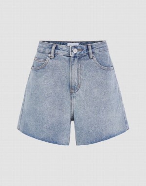 Blue Urban Revivo Raw Hem Women's Denim Shorts | QLHPBN-290