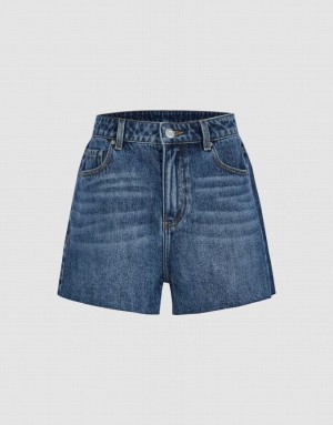 Blue Urban Revivo Raw Hem Women's Denim Shorts | XTZGWA-325