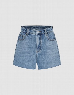 Blue Urban Revivo Raw Hem Women's Denim Shorts | AGOFMP-082