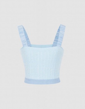 Blue Urban Revivo Ribbed Knit Women's Camisole | IJXQNP-729