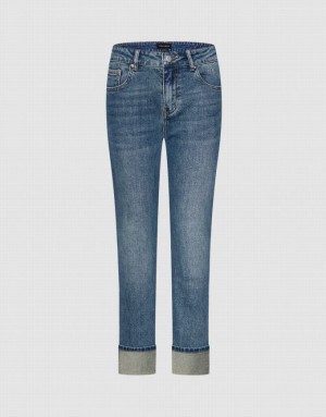 Blue Urban Revivo Rolled Up Hem Straight Women's Jeans | YFQBRU-671