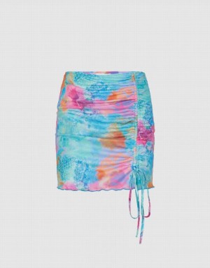 Blue Urban Revivo Ruched Mini Straight Women's Skirts | CBWMXO-560