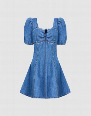 Blue Urban Revivo Skater Women's Denim Dress | PRULWQ-214