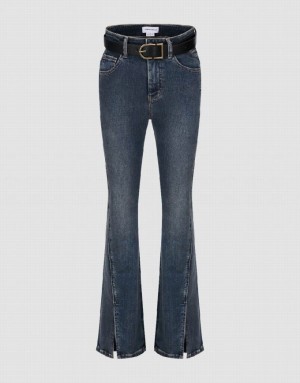 Blue Urban Revivo Split Hem Flare With Belt Women's Jeans | HIOGJD-869