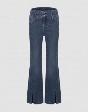 Blue Urban Revivo Split Hem Flare Women's Jeans | LDBFEW-384