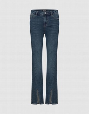 Blue Urban Revivo Split Hem Flare Women's Jeans | FQEBZP-294