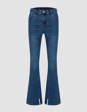 Blue Urban Revivo Split Hem Flare Women's Jeans | ZBNHMR-109