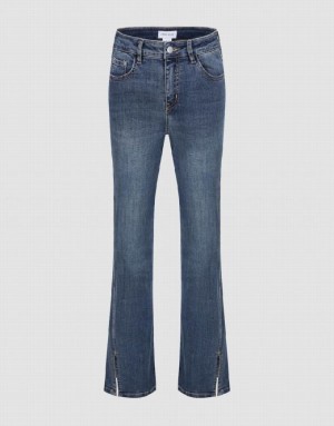 Blue Urban Revivo Split Hem Flare Women's Jeans | SVXETP-961