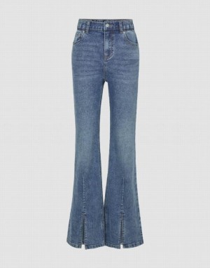 Blue Urban Revivo Split Hem Flare Women's Jeans | CJZQTL-295