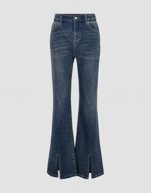 Blue Urban Revivo Split Hem Flare Women's Jeans | IBNPKX-756