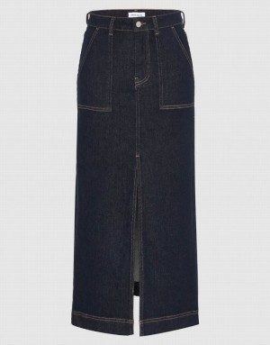 Blue Urban Revivo Split Hem Straight Women's Denim Skirt | EUVMZK-895