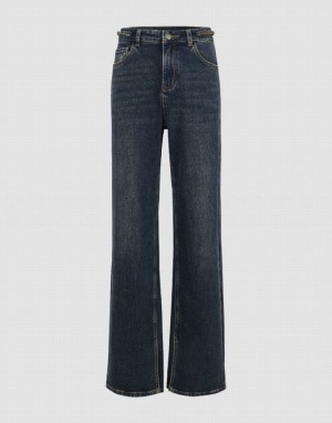 Blue Urban Revivo Split Hem Wide-Leg Women's Jeans | VKRFUQ-647