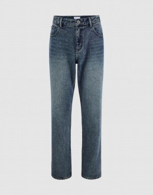 Blue Urban Revivo Straight Men's Jeans | XFJGEZ-839