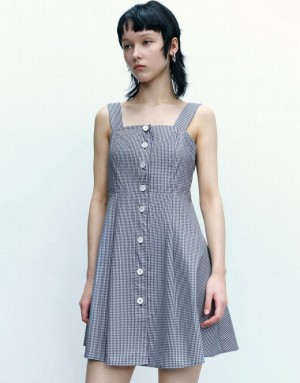 Blue Urban Revivo Striped Sleeveless Square-Cut Collar A-Line Women's Dress | GXAJQE-627