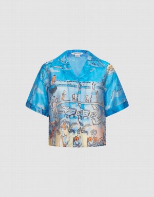 Blue Urban Revivo Summer Landscape Women's Shirts | UQRGVF-962