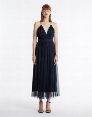 Blue Urban Revivo Tulle Maxi Women's Maxi Dress | NUWLDM-367