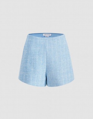 Blue Urban Revivo Tweed Flecked Women's Shorts | DZVGKE-694