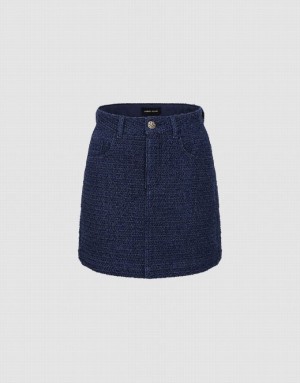 Blue Urban Revivo Tweed Mini A-Line Women's Denim Skirt | QYFXEC-341