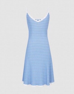 Blue Urban Revivo Wavy Trim Cami Women's Knitted Dress | JRXYBK-469