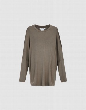 Brown Urban Revivo Boxy Long Sleeve Women's T-Shirts | GJKOFP-936