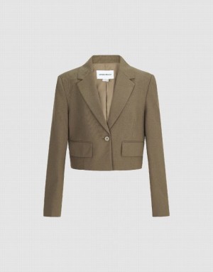 Brown Urban Revivo Cropped Notch Lapel Women's Blazers | XYZFVT-738