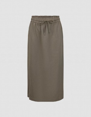 Brown Urban Revivo Drawsting Waist Midi Straight Women's Skirts | MRSPWJ-342