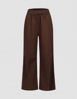 Brown Urban Revivo Drawstring Waist Wide-Leg Women's Pants | BCYGSX-386