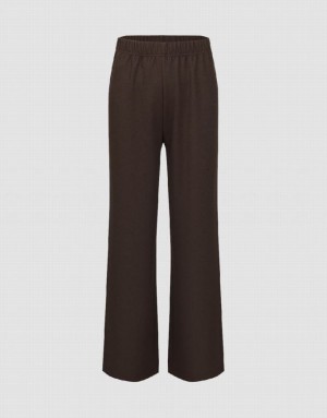 Brown Urban Revivo Elastic Waist Knitted Wide-Leg Women's Pants | SQTLUW-349