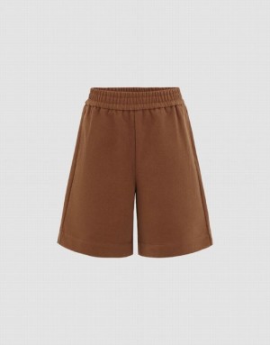 Brown Urban Revivo Elastic Waist Knitted Women's Shorts | ZLCPFS-426