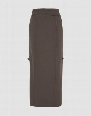 Brown Urban Revivo Elastic Waist Straight Midi Women's Skirts | KJDMNY-937