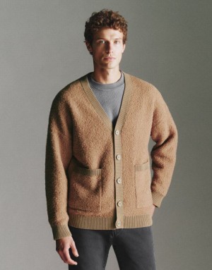 Brown Urban Revivo Furry Knitted Men's Cardigan | TUCEWA-925