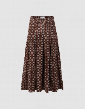 Brown Urban Revivo Geometric Long Women's Skirts | BIHDVS-659