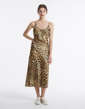 Brown Urban Revivo Leopard Print Women's Casual Dress | FJVDAL-678