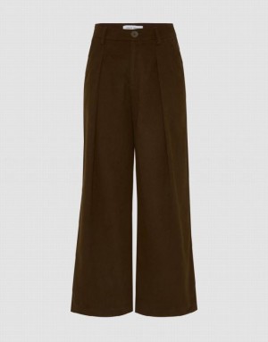 Brown Urban Revivo Loose Wide-Leg Women's Pants | PGHTES-431