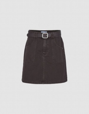 Brown Urban Revivo Mini A-Line With Belt Women's Denim Skirt | HSCDVU-204