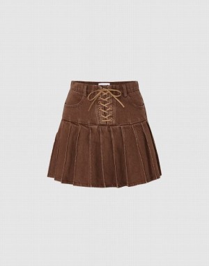 Brown Urban Revivo Mini A-Line Women's Denim Skirt | HOWJMP-473