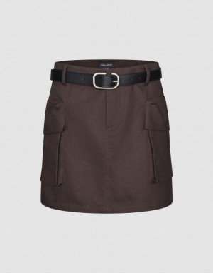 Brown Urban Revivo Mini Straight With Belt Women's Skirts | AYRDOU-510