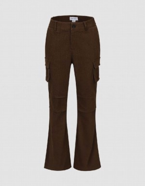 Brown Urban Revivo Multi-Pocket Flare Women's Pants | DKONTB-903