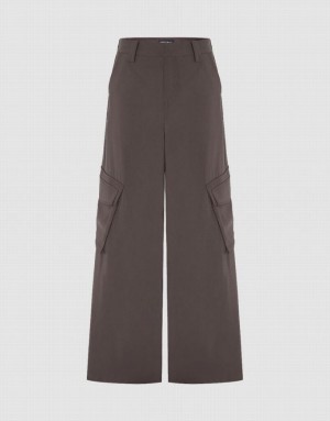 Brown Urban Revivo Multi-Pocket Wide-Leg Women's Pants | YWJOTU-239