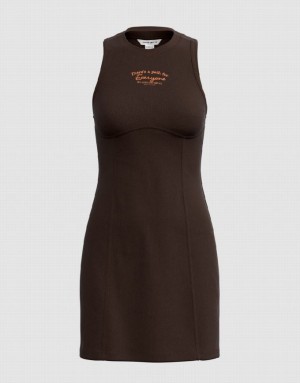 Brown Urban Revivo Sleeveless Crew Neck Skinny Women's Dress | CSKARI-531