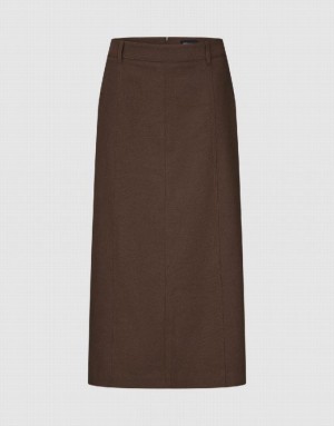 Brown Urban Revivo Split Hem Straight Women's Skirts | XDBVJW-845