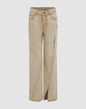 Brown Urban Revivo Straight Women's Jeans | MOTQUH-927