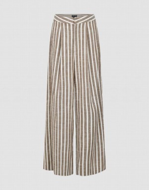 Brown Urban Revivo Striped Wide-Leg Women's Pants | WFBKND-428