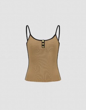 Brown Urban Revivo U Neck Skinny Women's Camisole | GIQMBH-209