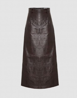 Brown Urban Revivo Vegan Leather Maxi Straight Women's Skirts | CSDBFX-105