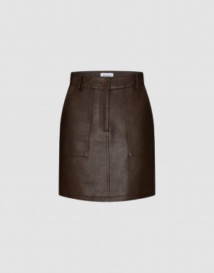 Brown Urban Revivo Vegan Leather Mini A-Line Women's Skirts | VNQMZU-385